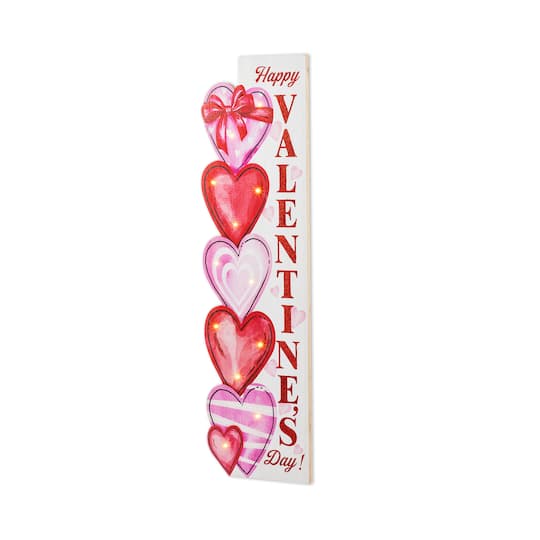 Glitzhome® 36" Valentine's Lighted Wooden Stacked Heart Porch Decor with Timer
